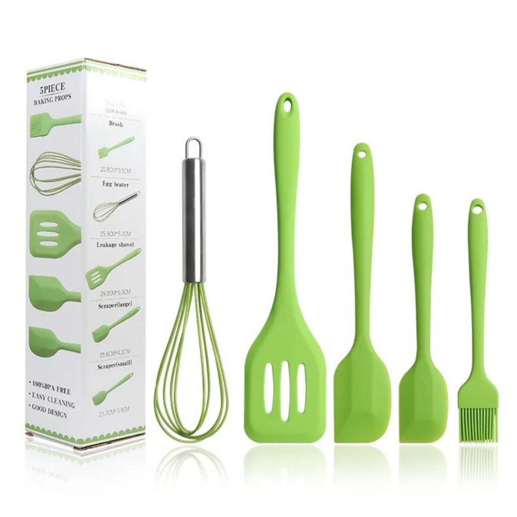 Kit 5 Peças Utensilios de Cozinha Silicone Colher Espátula Fue Espátula Pequena Pincel