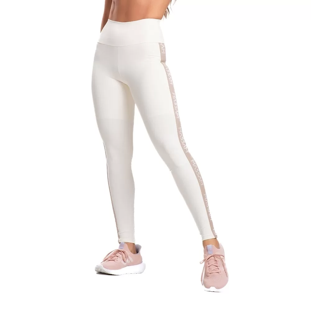 Legging Feminina Cós Alto Poliamida Branca Proteção Solar Massam Fitness