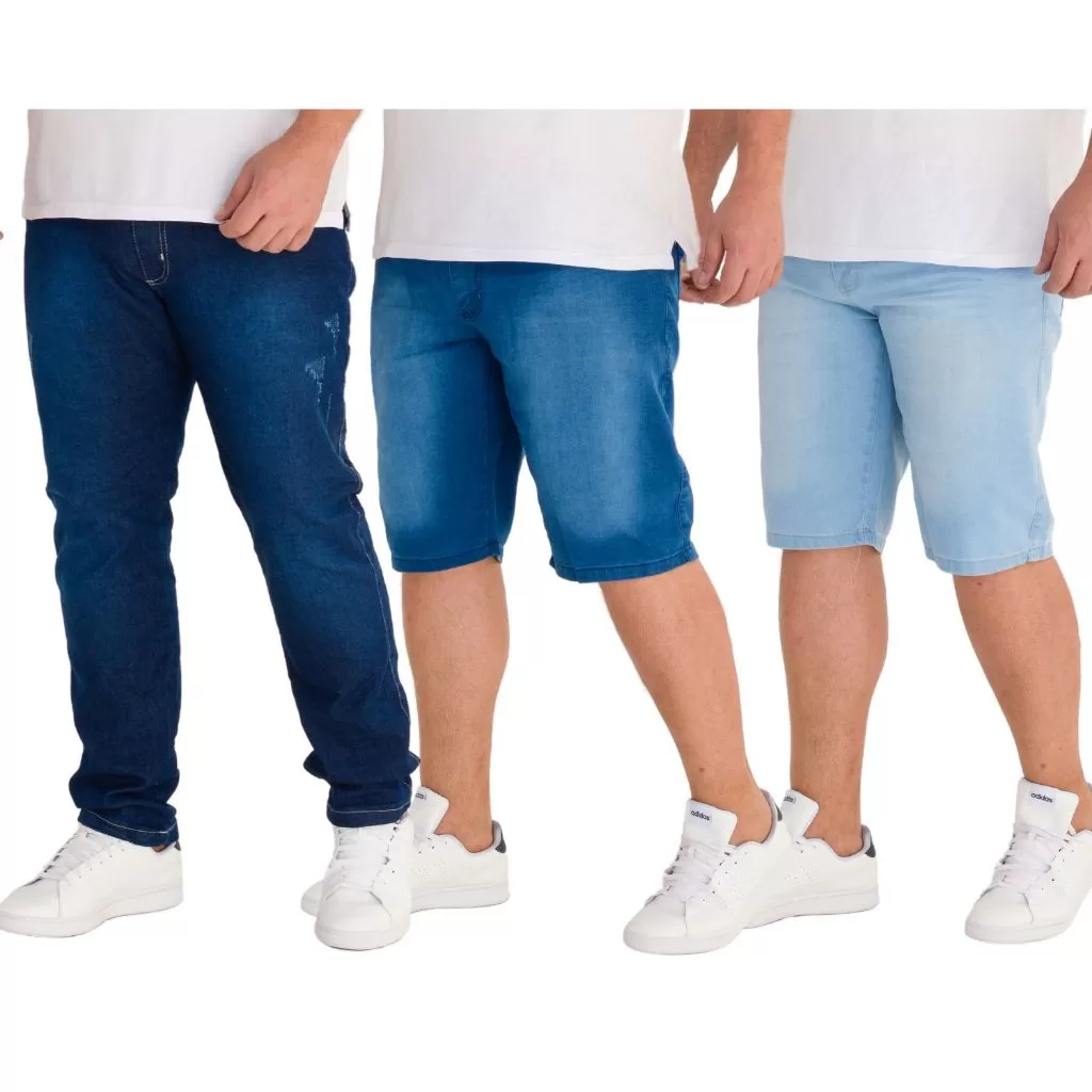 Kit 2 Bermudas Masculina 1 Calça Jeans Skinny Lycra Premium