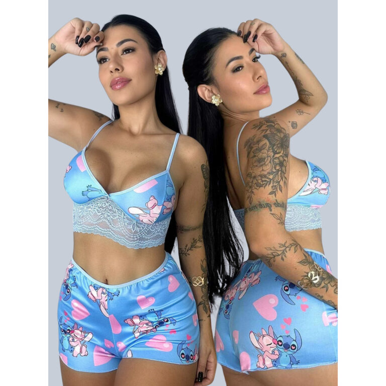 Baby Doll Stitch Estampado Top Doll Suede Cropped 