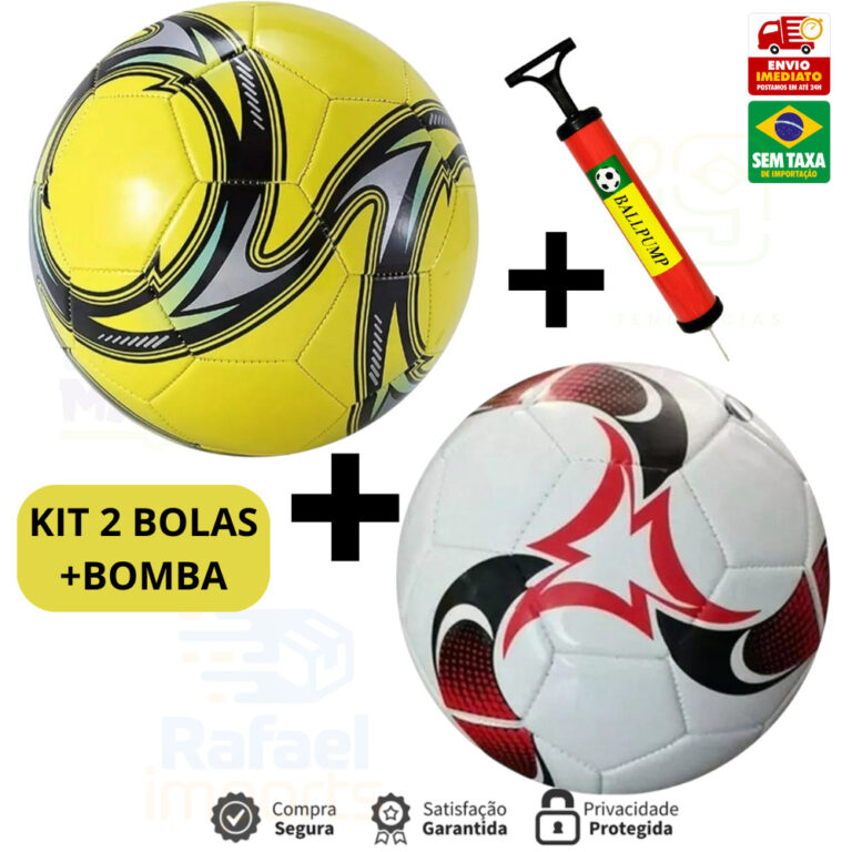 Kit Bola de Futebol + Bomba de Ar Manual Portátil