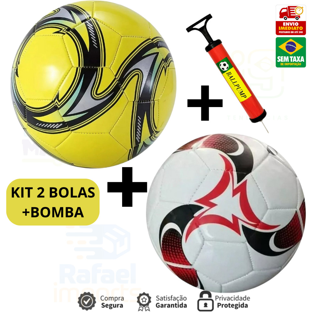 Kit 2 Bola de Futebol +1Bomba de Ar Manual Portátil Para Encher Bola Tamanho Oficial Couro Sintético