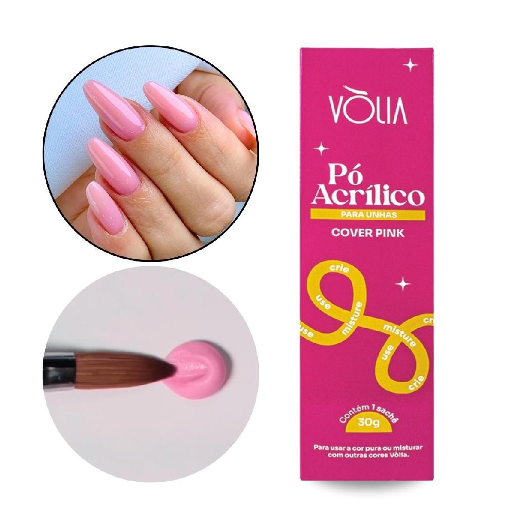 Pó Acrílico Cover Pink Alongamento Unha Decoração 30g Vòlia Gel Fibra Vidro Nail Designer Manicure