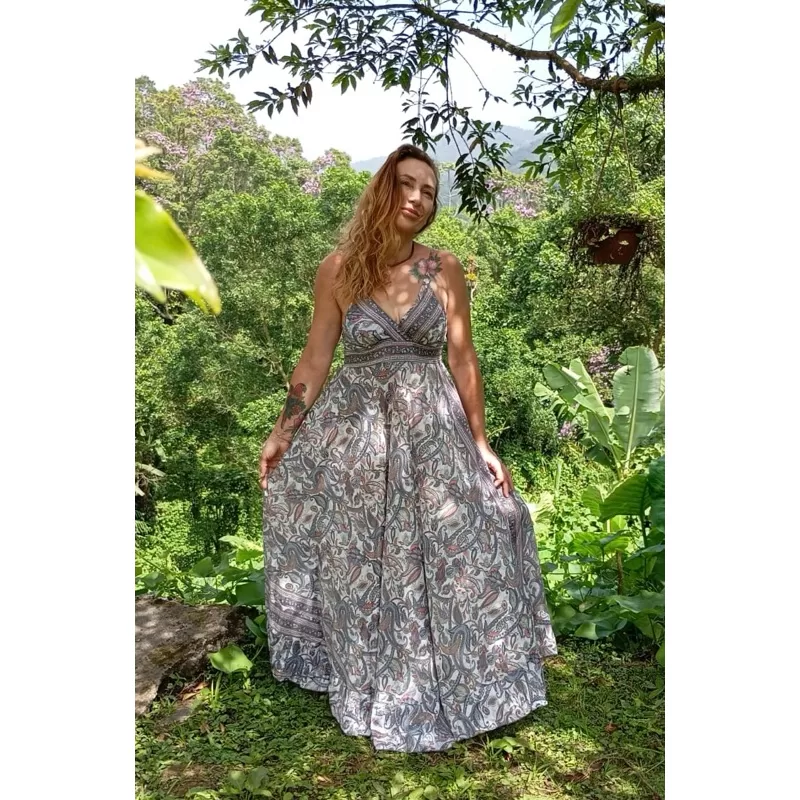 Vestido Longo Seda Indiano Boho Feminino