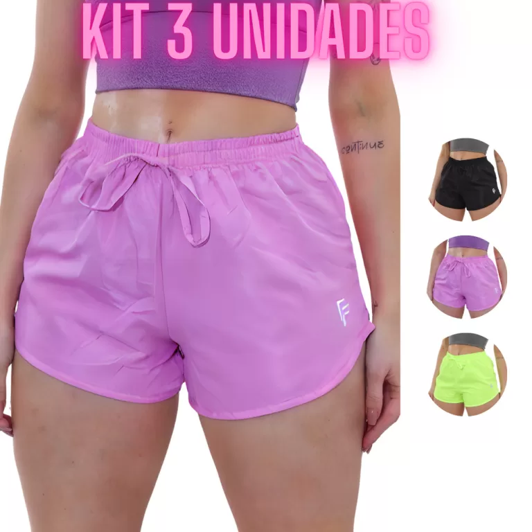 Kit 3 ShortinhoFeminino Praia Piscina Short Tactel