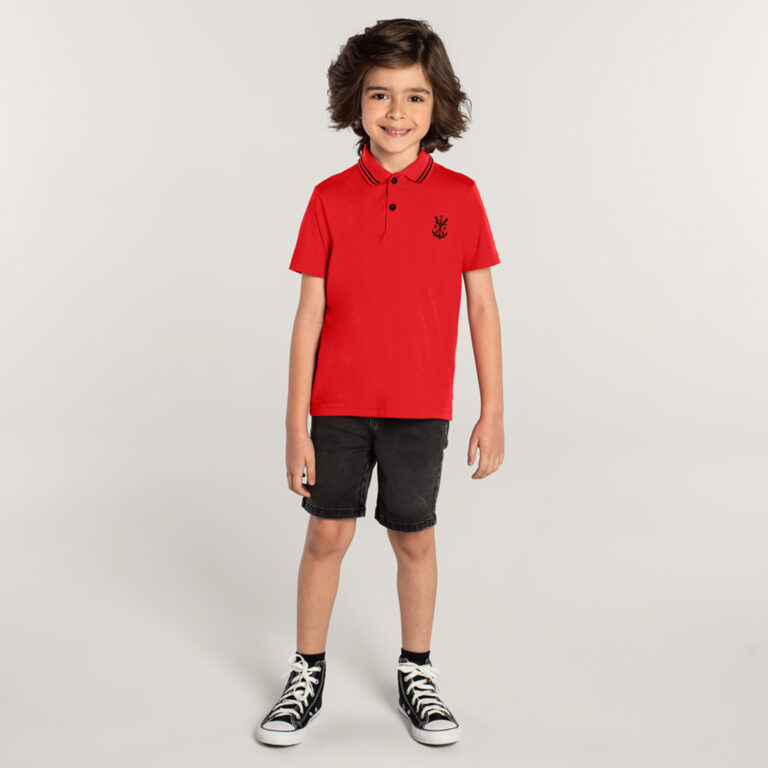 Camiseta Polo Unissex Flamengo Infantil Brandili