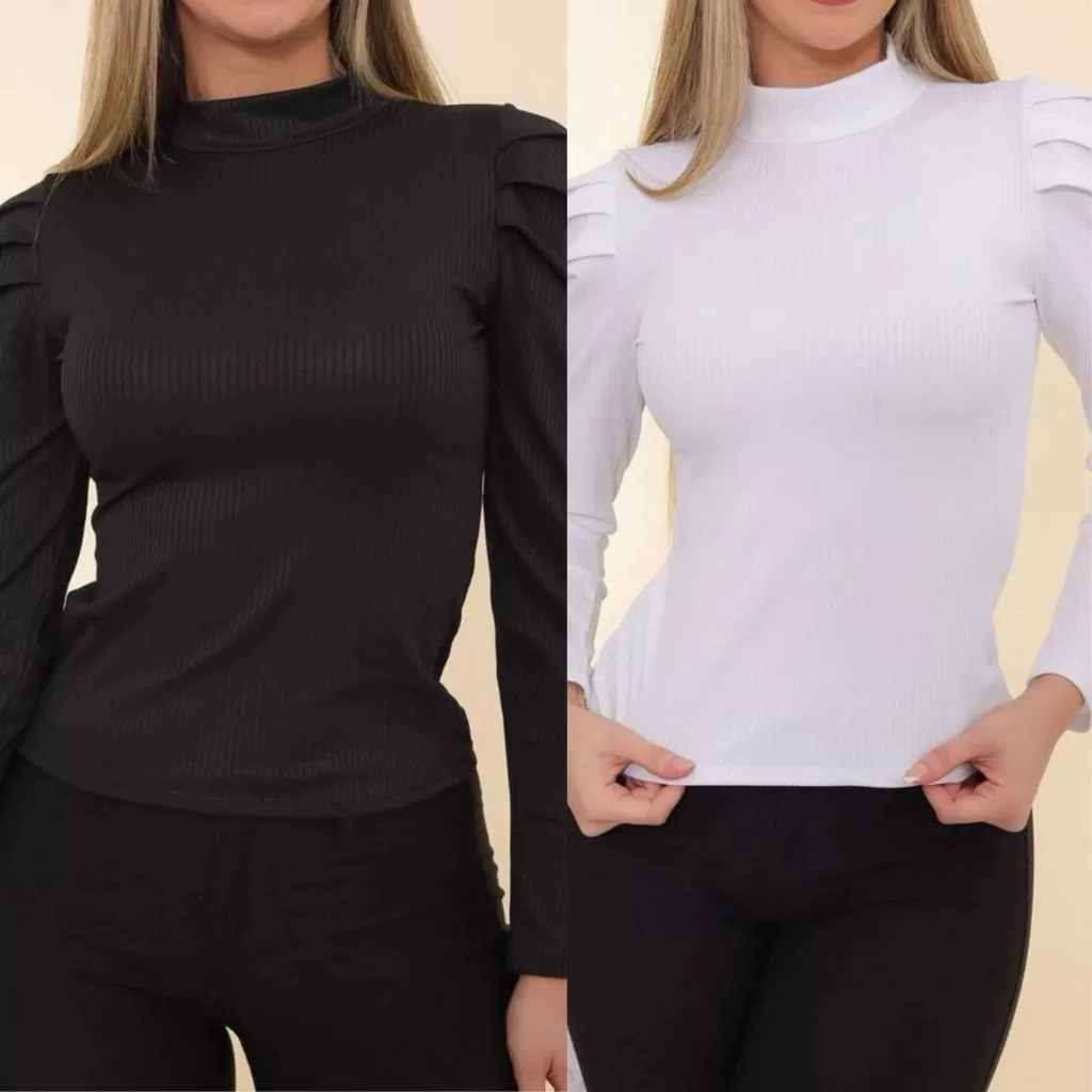 Kit 2 Blusa Gola Alta Feminina Cacharrel Manga Comprida Frio