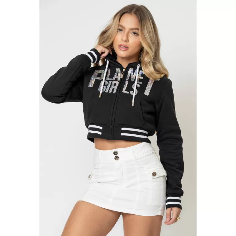 Moletom Cropped Dupla Face Com Relevo Planet Girls