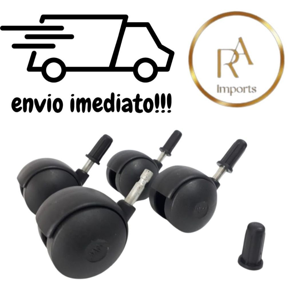 4 Rodinhas Rodízio Giratória 40mm Pino 6mm Preto Cama Box Fruteira Andador
