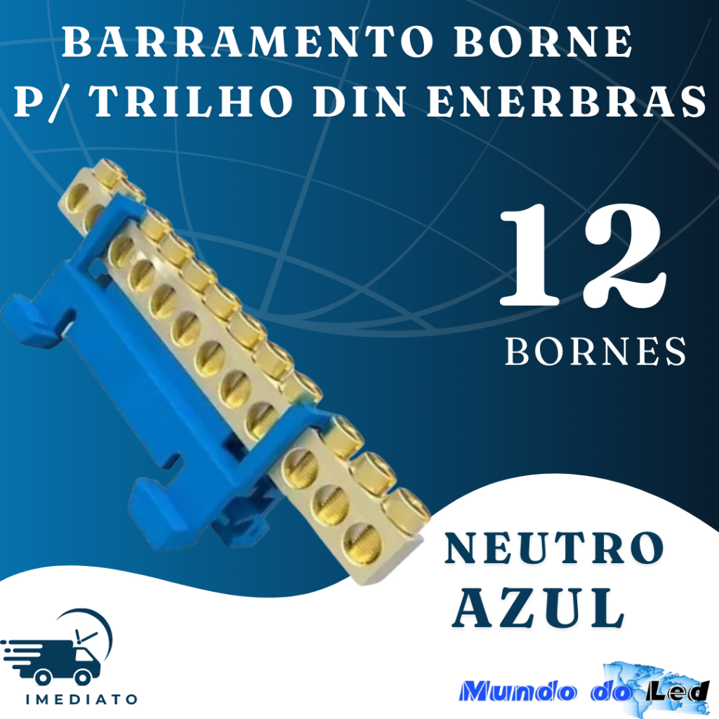 Barramento Borne Neutro C/ 12 Bornes P/ Trilho Din Azul Enerbras