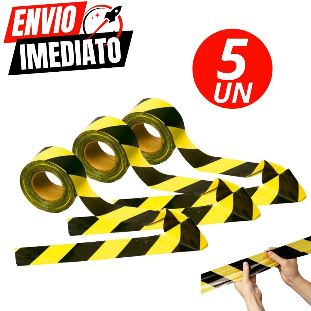Kit Com 5 Und Fita Zebrada Amarela e Preta Para Isolamento 70mm X 200 Metros Sinalização