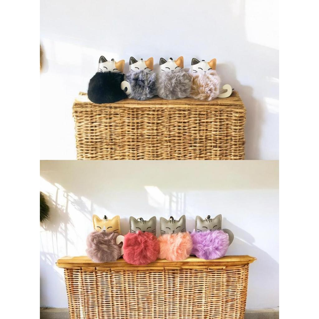 Chaveiro Gato Pompom Fofo Macio Pingente Bolsa Mochila 9cm -GATINHO