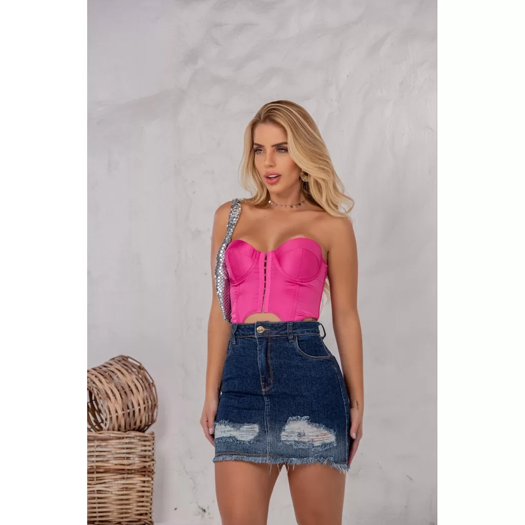 Mini Saia Jeans Feminina Barra Desfiada Destroyed Rasgada Curta Empina Bumbum Rasgadinha