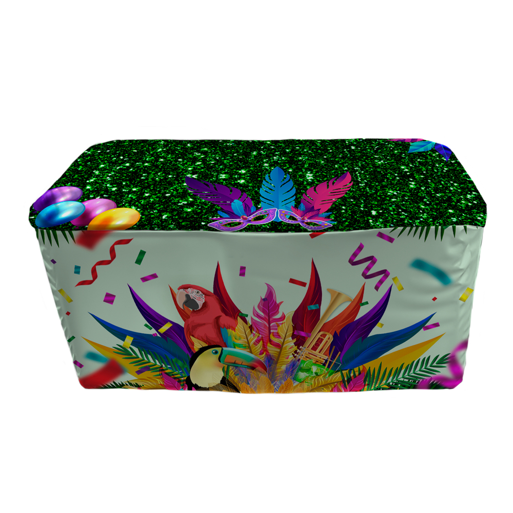 Capa De Mesa Decorativa Para Festa Tecido Sublimado 137×70 cm Veste Fácil Tema Carnaval