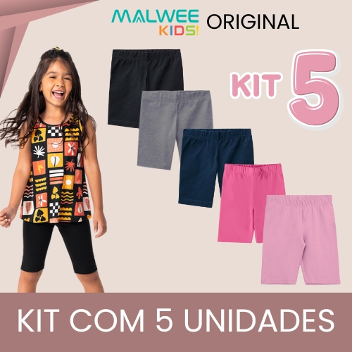 Kit 5 Short Infantil Menina Bermuda Ciclista Cotto