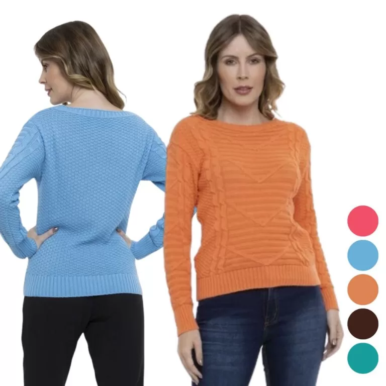 Blusa Feminina Tricot Relevo Trançada Manga Longa