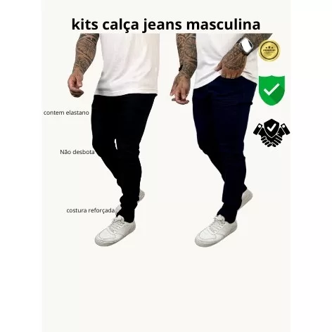 kit 2 calças jeans masculina skinny linha premium