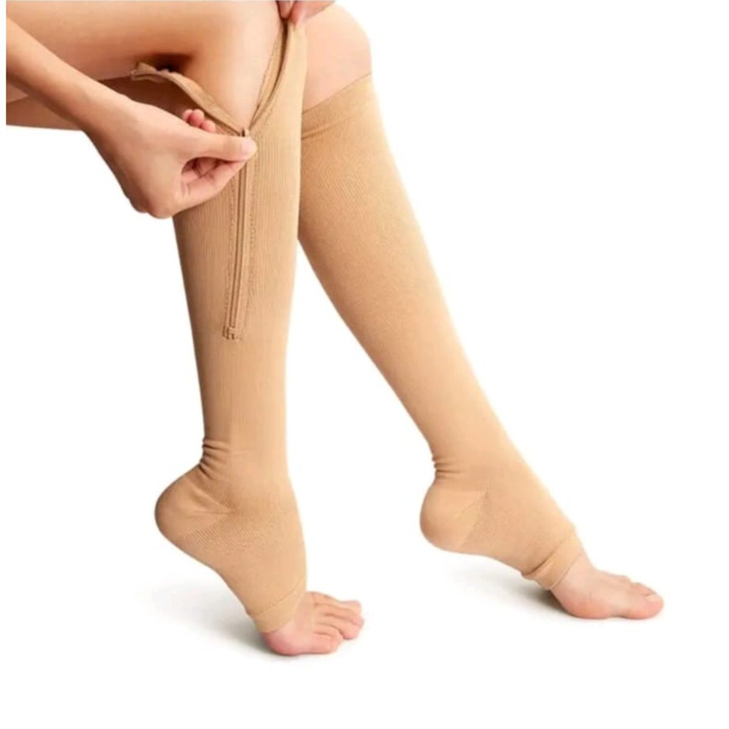 Par Meias de Compressão Varizes Edema Trombose Perna Ziper