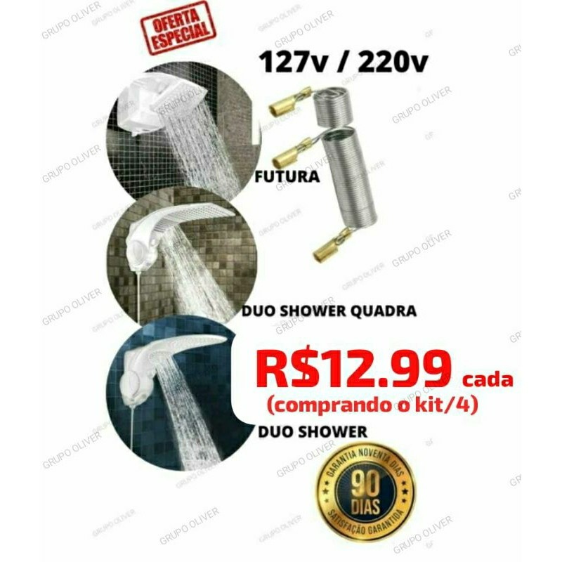 Resistência Lorenzetti PARALELA WR Duo Shower Quadra Futura 127v/220v Multitemperatura ou Eletrônica