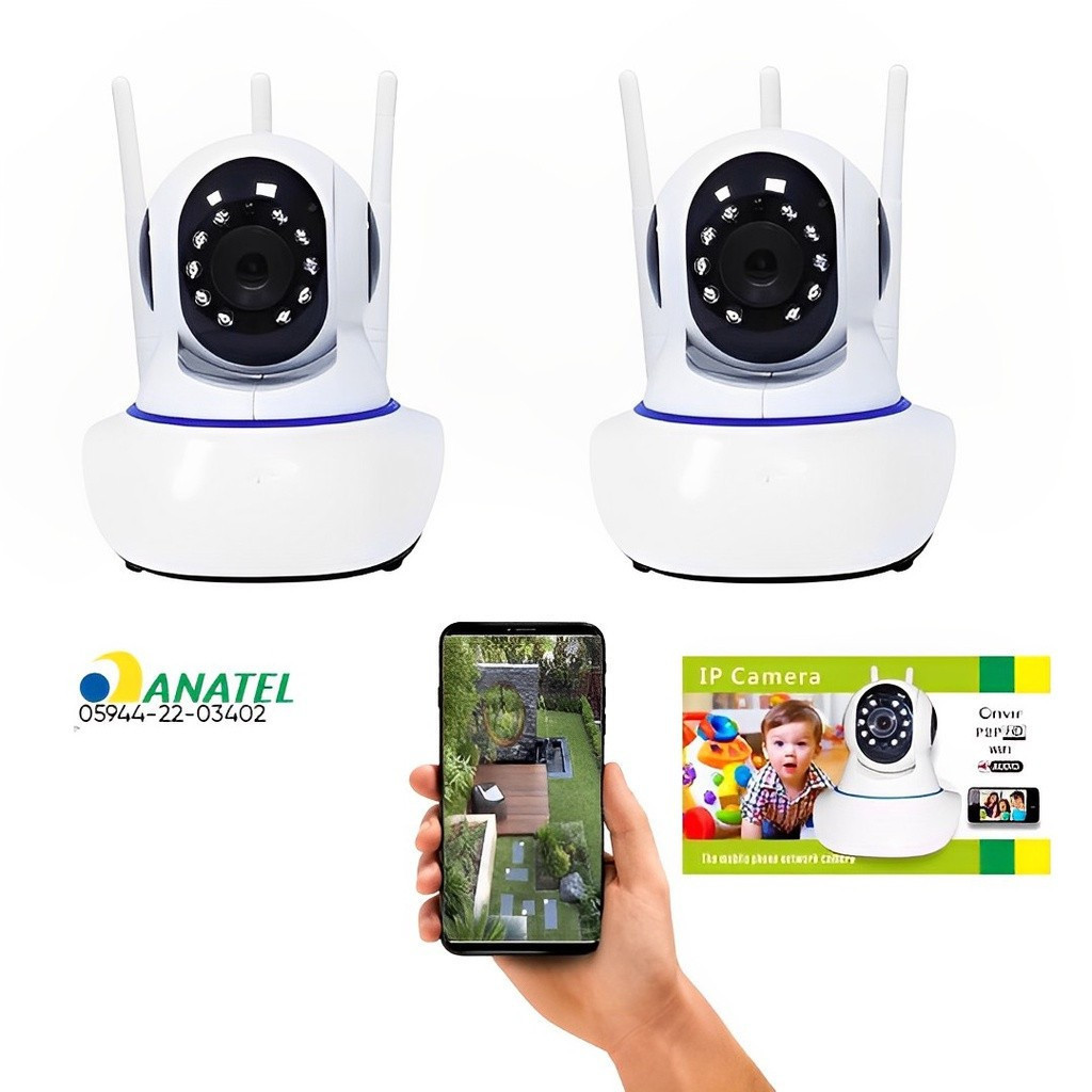 Kit 2 Câmeras Robô 3 Antenas Ip Wifi 360. 1080p Interna