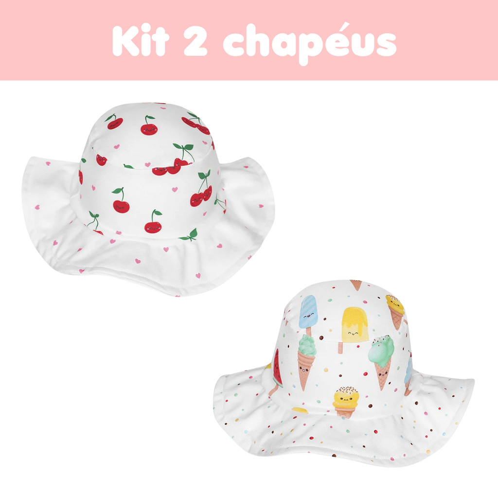 Kit 2 Chapéus Para Bebê Com Proteção Solar 50+ Praia Estampas Mini Boo
