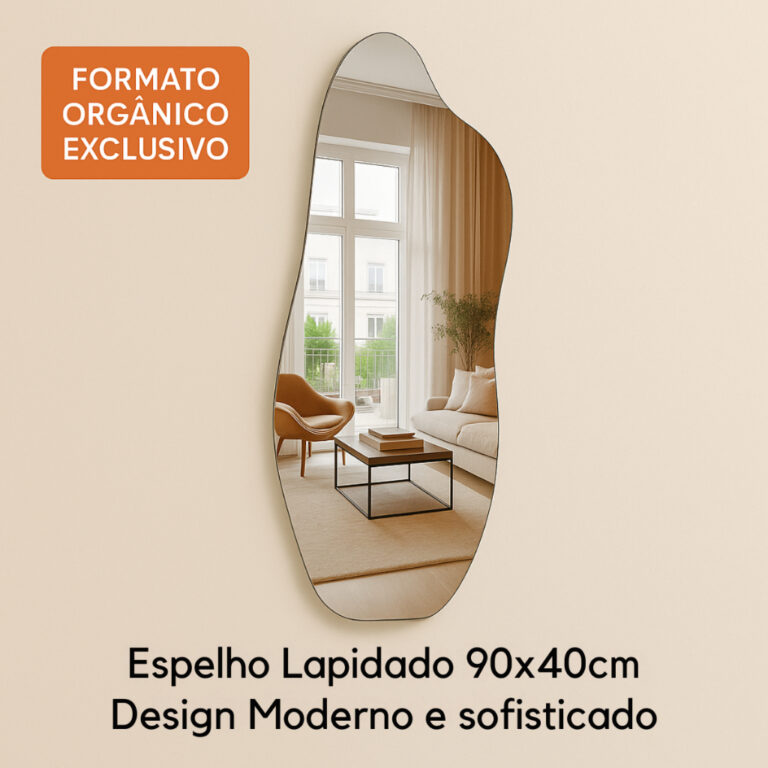 Espelho Grande Moderno Lapidado Decorativo 90x40cm