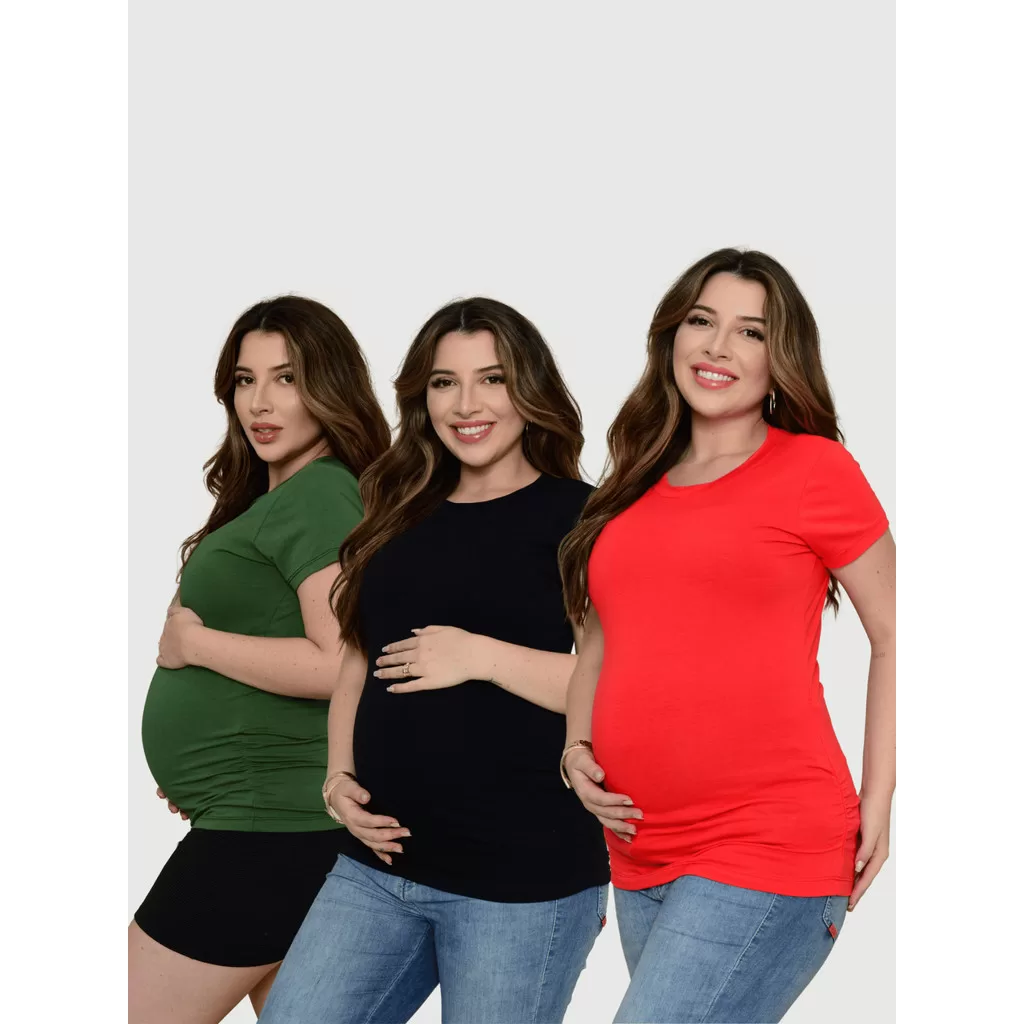 Kit 3 blusa gestante elastico vai e vem zig zag se adapta ao corpo use durante toda a gestação blusi