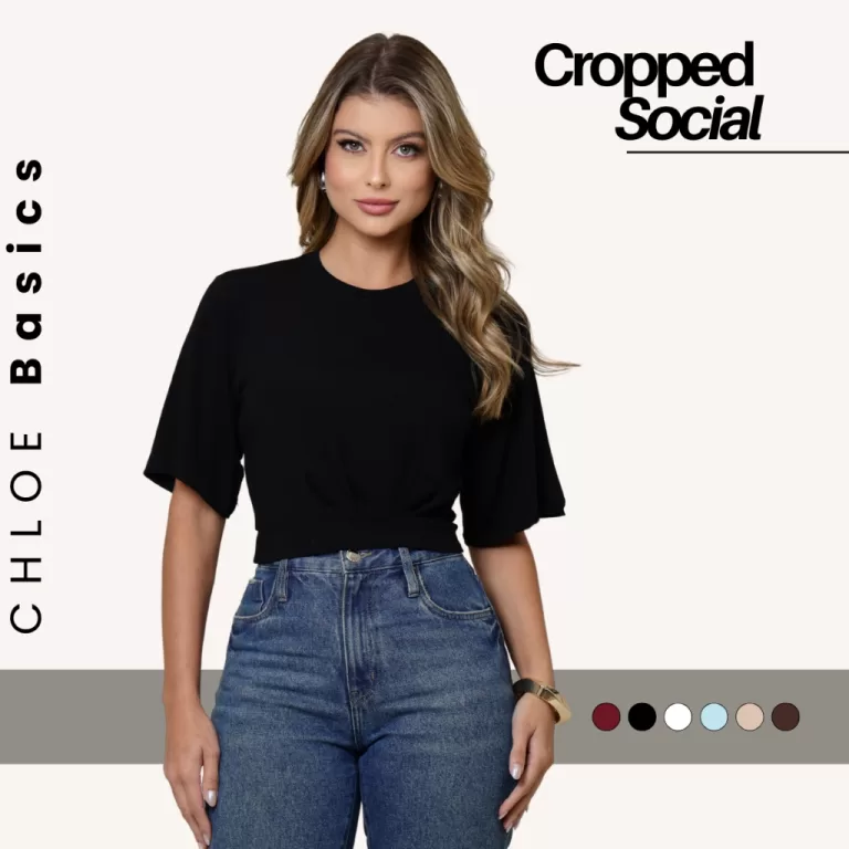 Blusa Feminina Cropped Manga Curta Gola Redonda Li