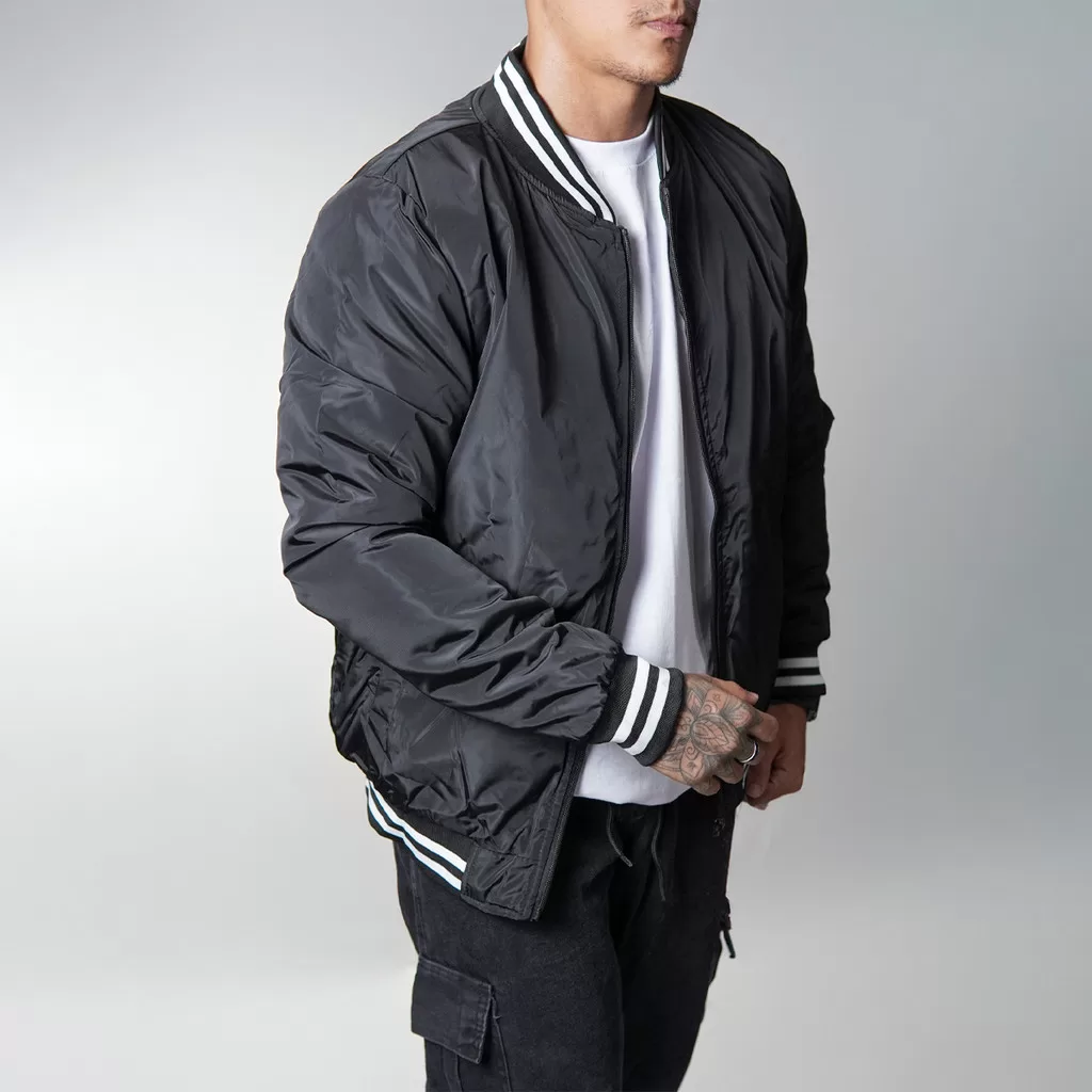 Jaqueta College Masculina Bomber Lisa Ziper Estilo Americana Forro interno Poliéster Impermeavel Div