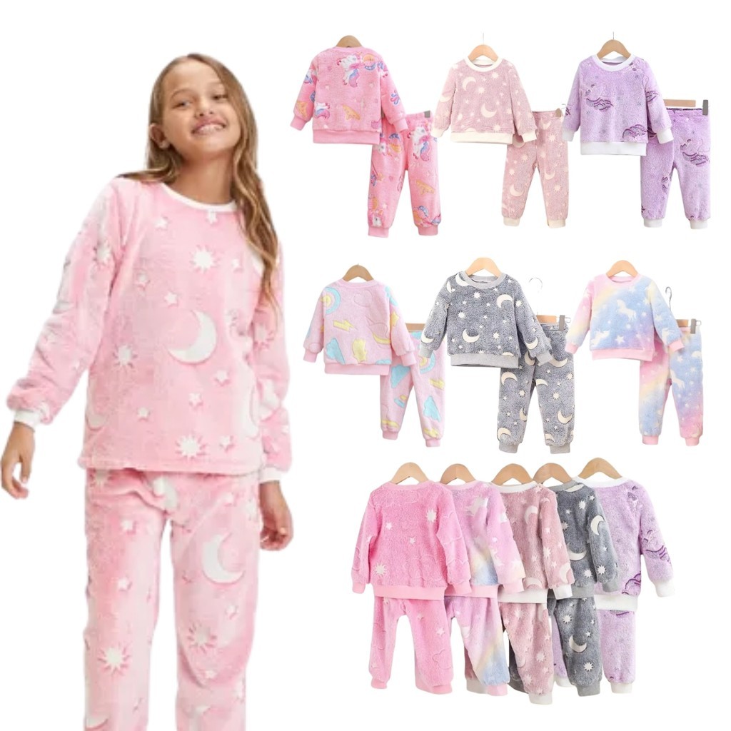 Kits Conjuntos Moletom Inverno Infantil Estampado Menina 1 ao 14