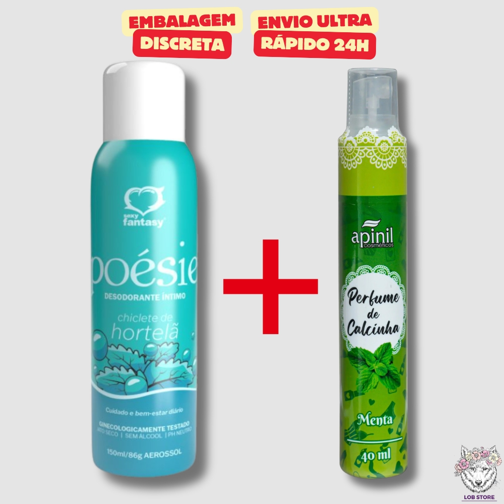 Kit Desodorante Íntimo Poésie Chiclete De Hortelã 150ml + Perfume de Calcinha Menta 40ml Apinil Sexy