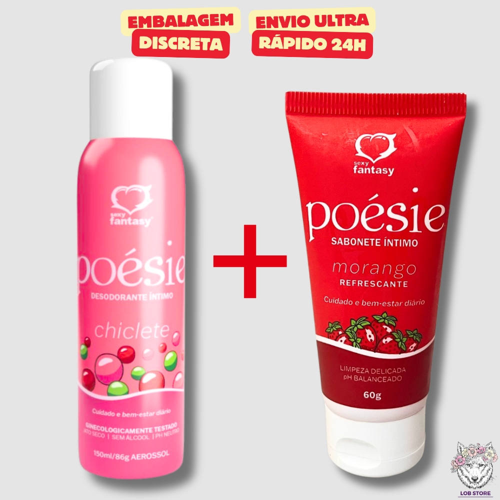 Kit Desodorante Íntimo Poésie Chiclete 150Ml + Sabonete Íntimo Morango 60g Sexy Fantasy – Sexy Shop