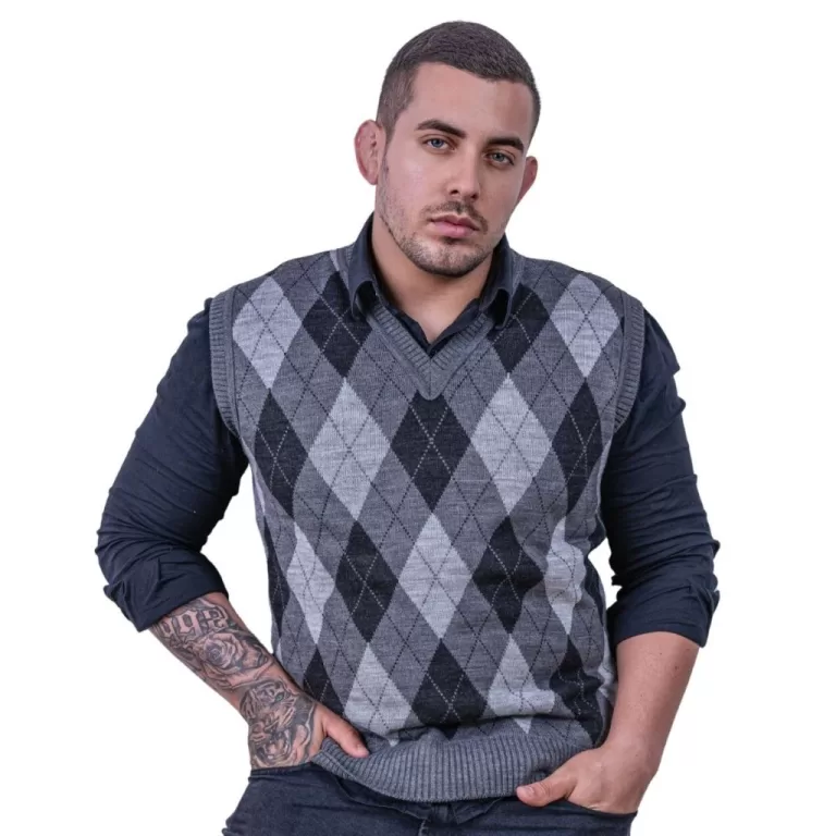 Colete Escocês Masculino Xadrez Clássico Pulover