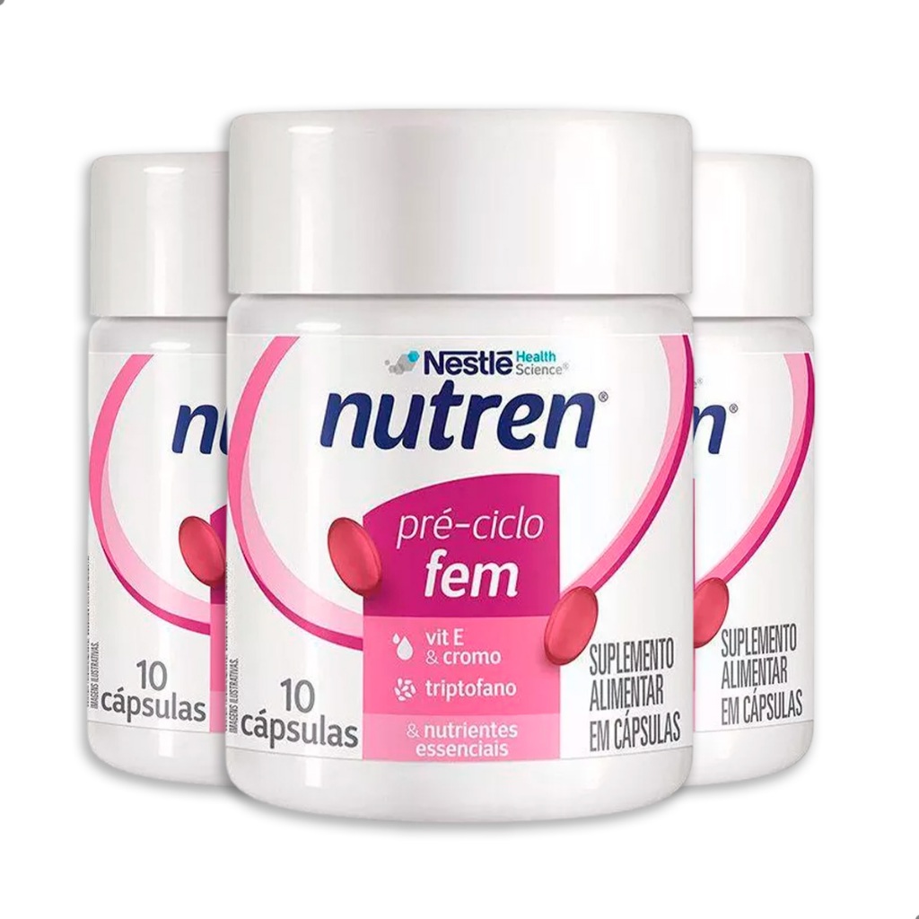 Kit Suplemento Nutren Fem 10 Cápsulas Controle Hormonal Vitamina E Triptofano Cromo Saúde Pele TPM
