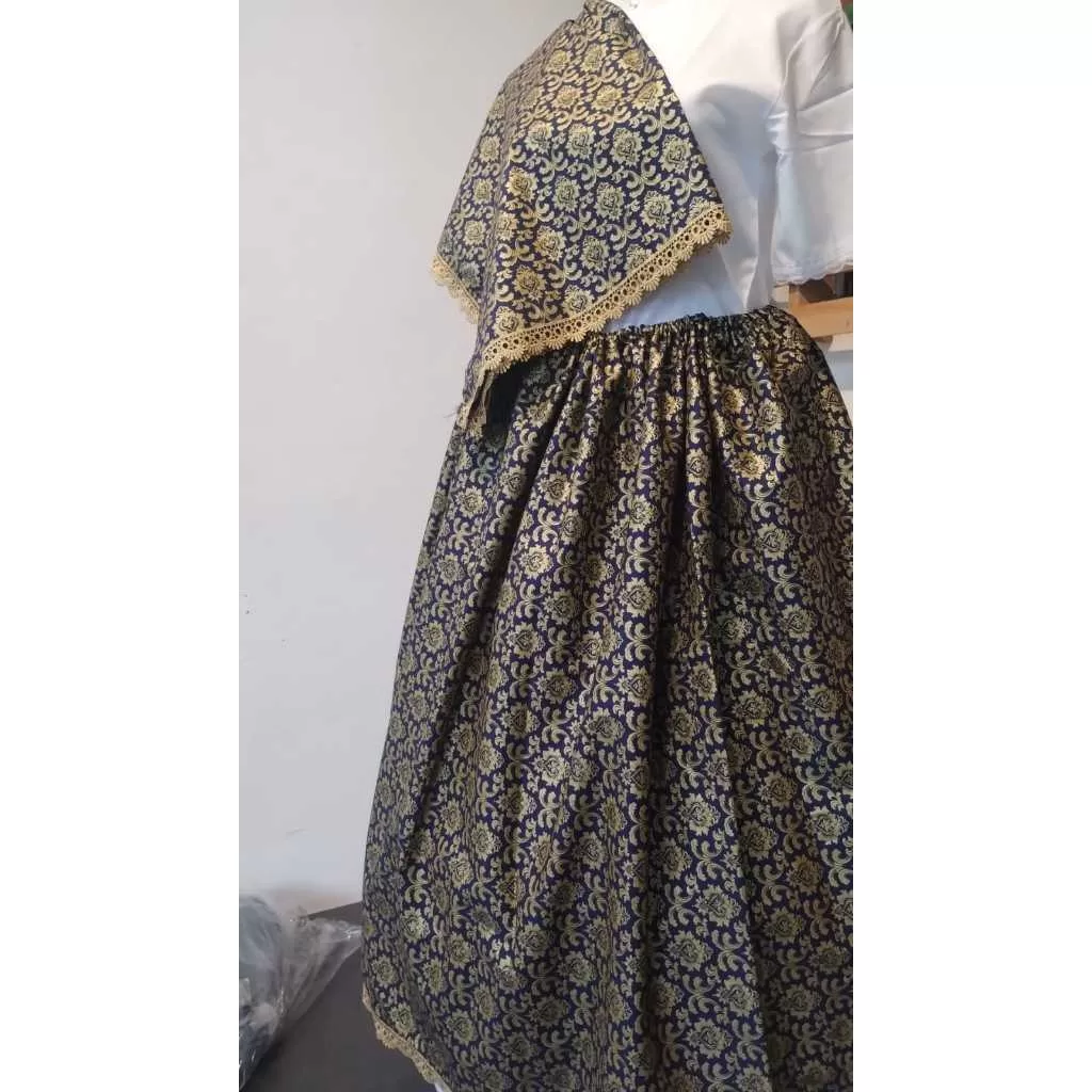 Conjunto Saia + pano da costa + pano da cabeça azul com dourado GP64