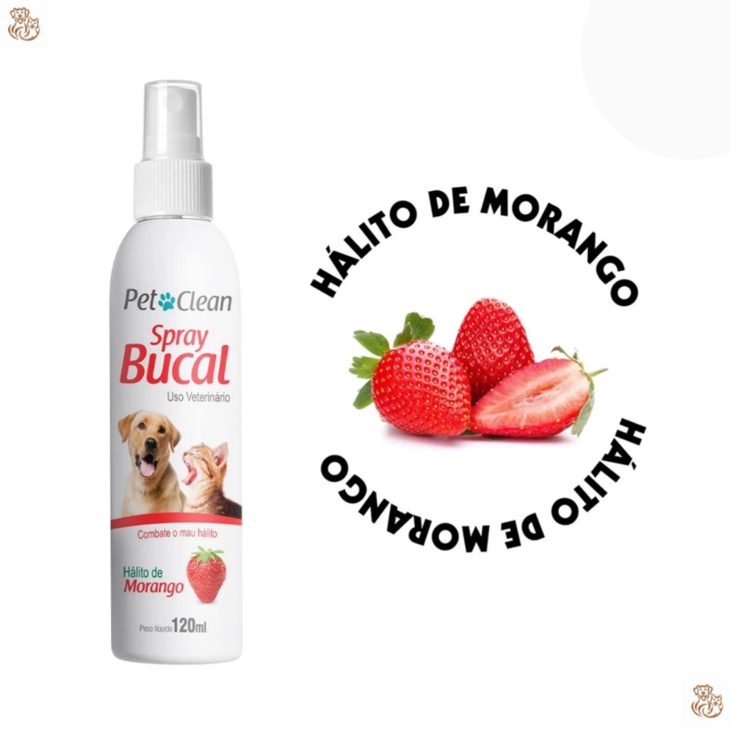 Spray Bucal Morango Contra Mau Hálito de Cachorro Cães e Gato Pet Clean