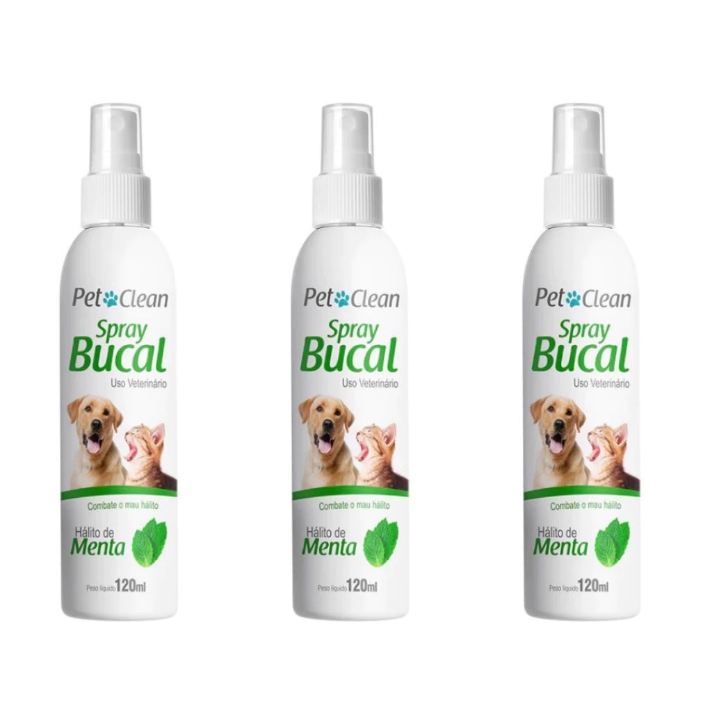 Combo 3 Spray Bucal para Cachorro e Gato Pet Clean – Sabor Menta – 120 ml (cada)