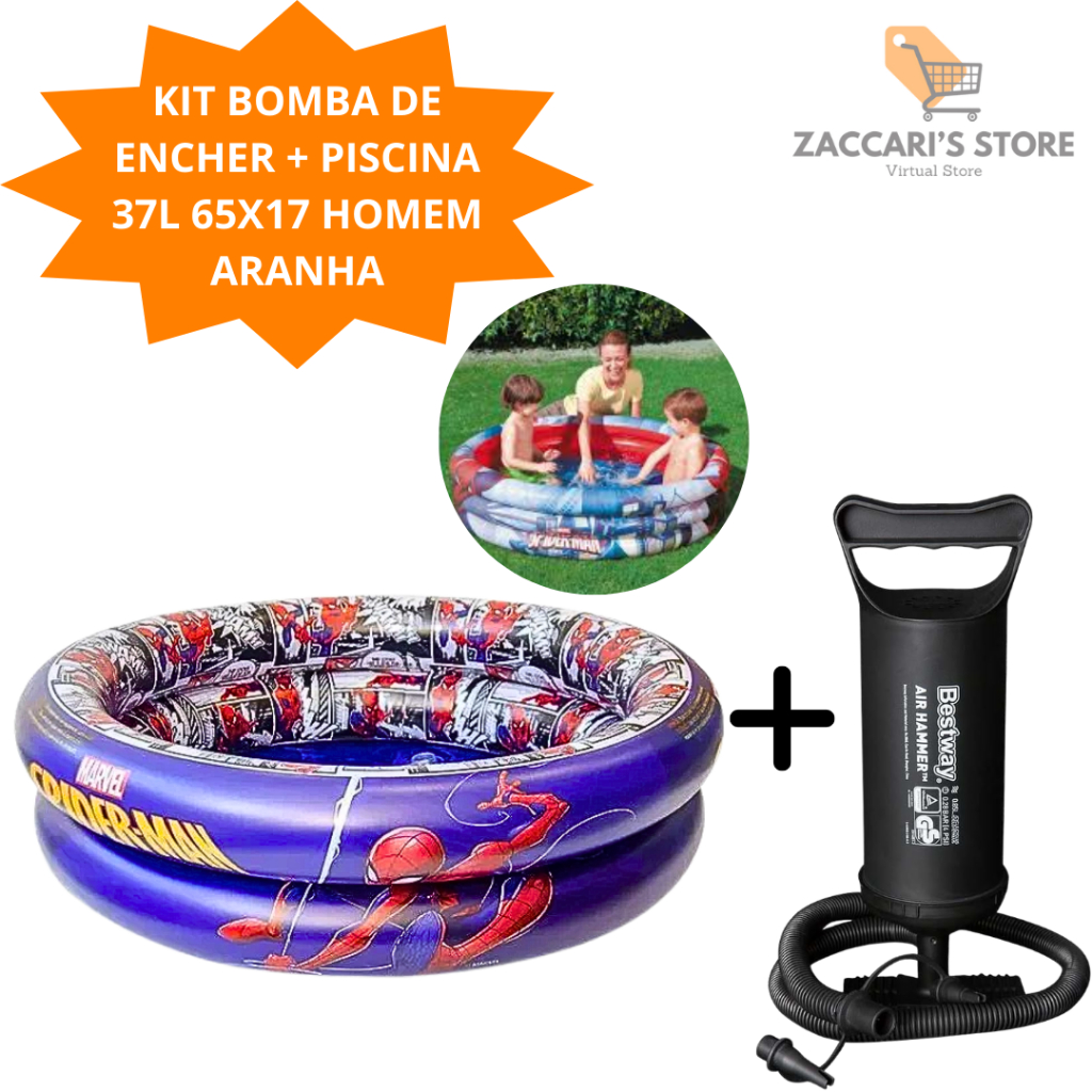 Kit Piscina 37 Litros Mickey 2 Aneis + Bomba De Encher Piscina Para Crianças