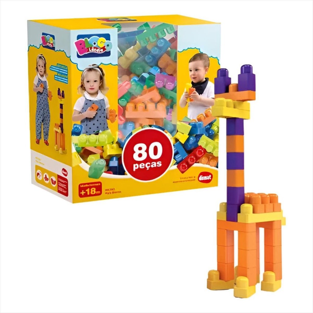Blocos de Montar 80 Peças Educativo Criativo Infantil  Dismat
