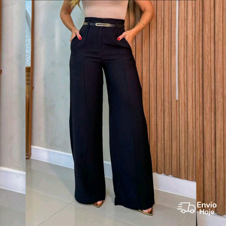 Calça Social Feminina Pantalona Alfaiataria Com C