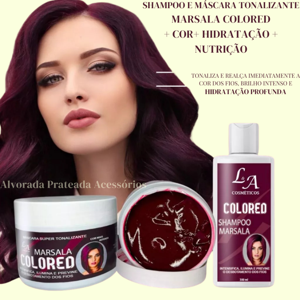 Shampoo + Máscara Tonalizante Vinho Profundo – Sem Amônia – Cobre 100% dos Fios – La Cosméticos