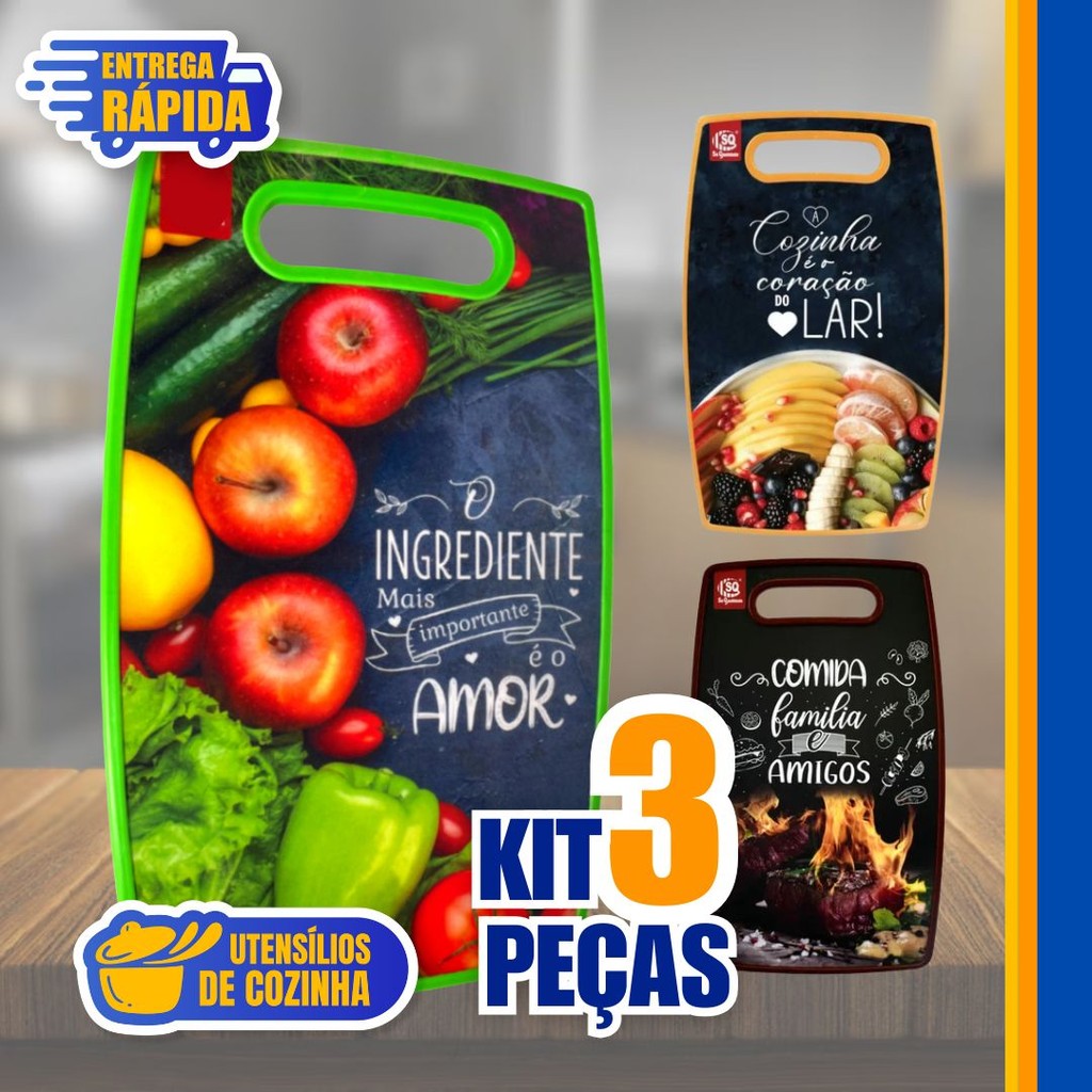 3 Tabuas pra Corte Resistente Para Carne Legumes Plástico Estampada Modelos Variádos