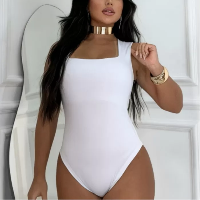 Body Collant Feminino Regata Decote Quadrado Blusa