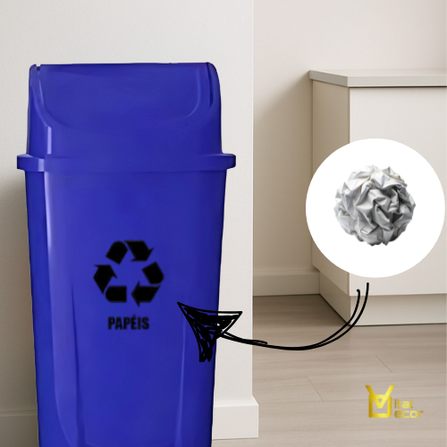 Lixeira Azul 60L para Coleta Seletiva de Papéis |