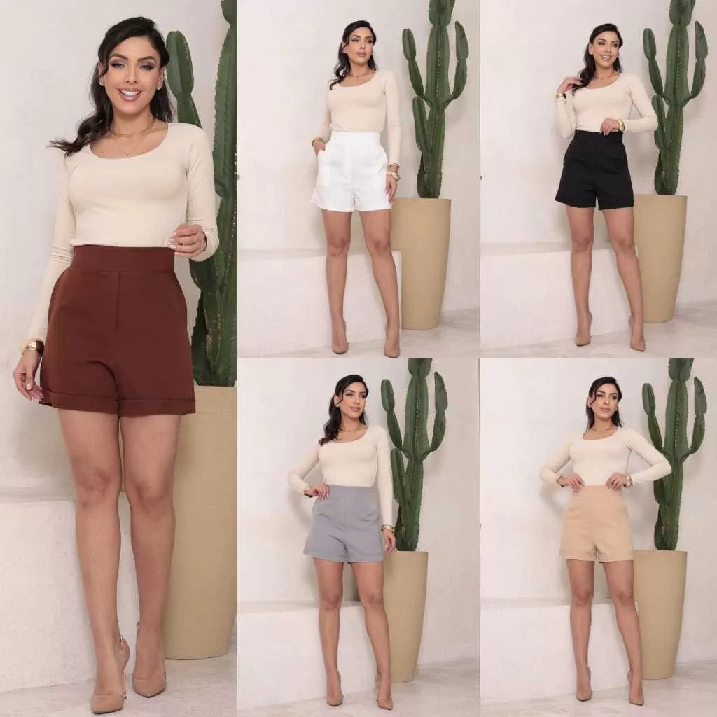 Short feminino alfaiataria  roupas elegante social com ziper lateral do P ao GG