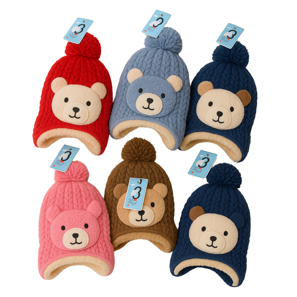 Touca Infantil Inverno  Gorro Forrado Quentinho com Estampa de Urso, Moda e Proteção