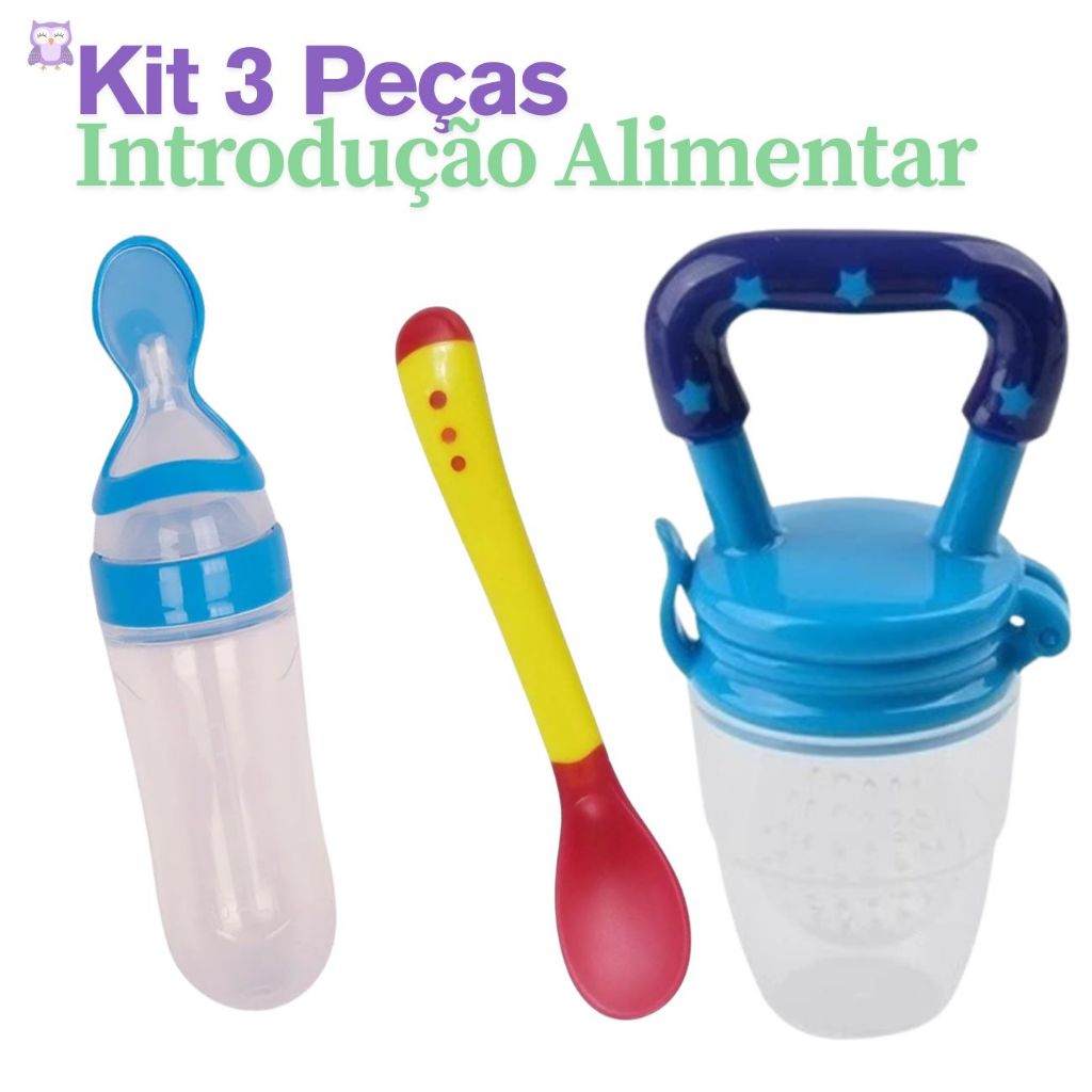 Kit 3 Peças Introdução Alimentar Bebê Dosadora + Chupeta + Colher Termossensível Prático e Seguro
