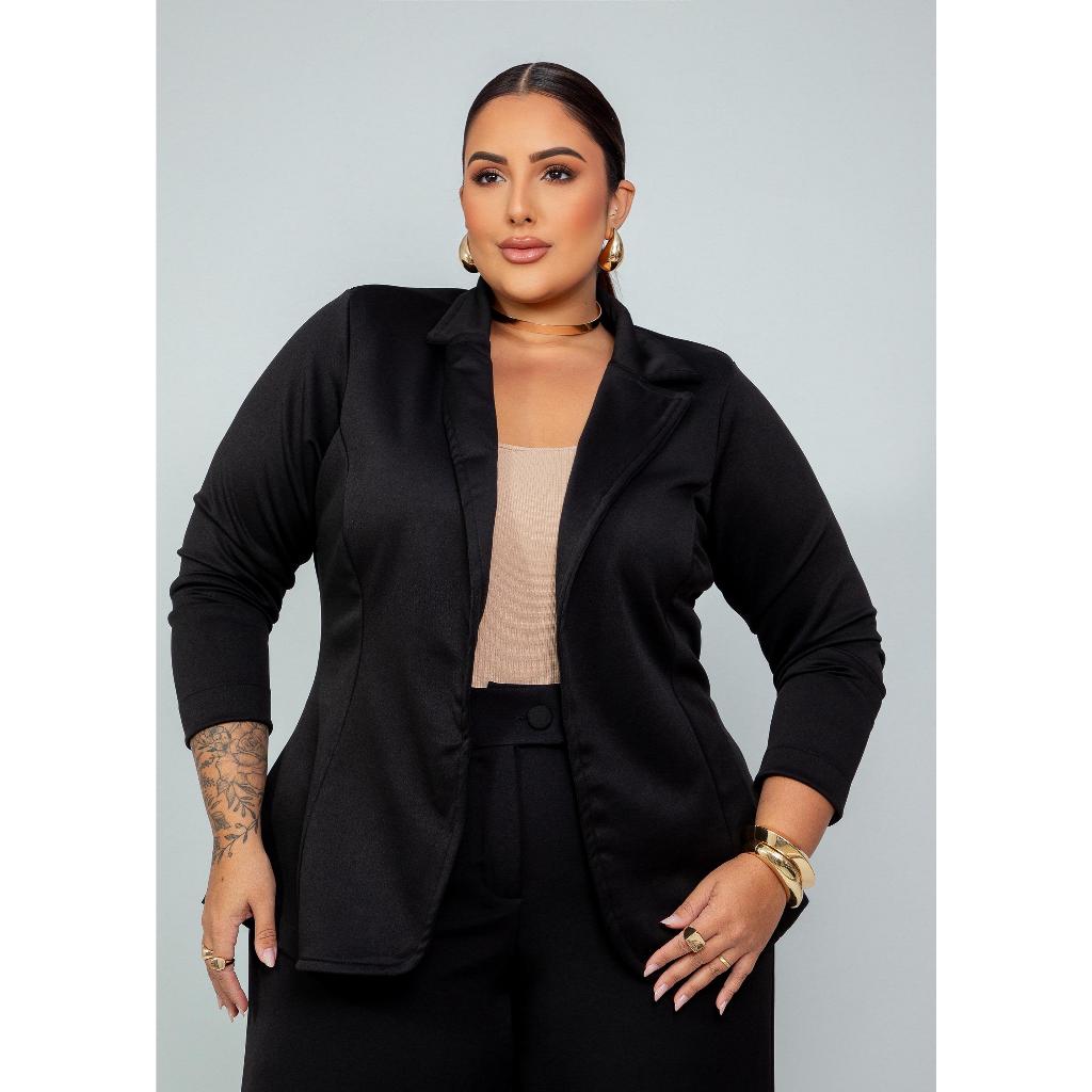 Blazer Alfaiataria Plus Size Feminino GG e G1 Feminino Casaco Social Casual Elegante