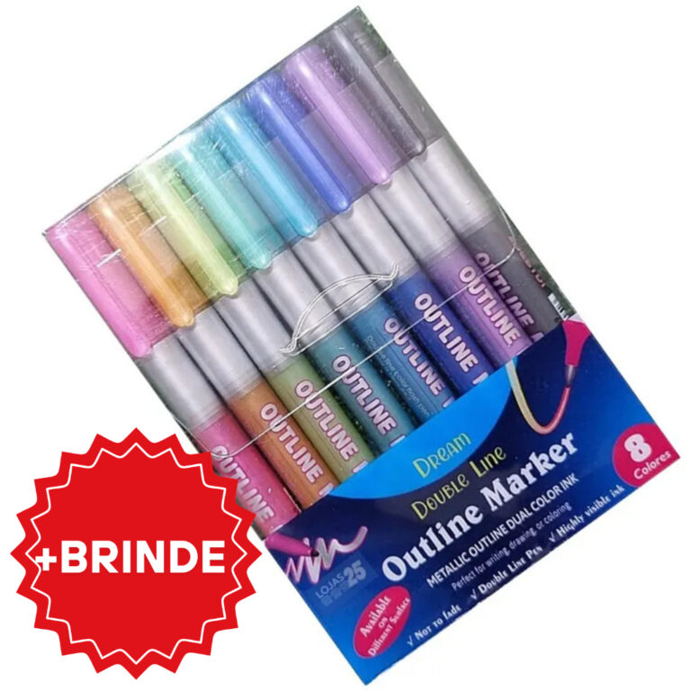 Kit Canetinhas Contorno Metalizado Linha Dupla 8 C