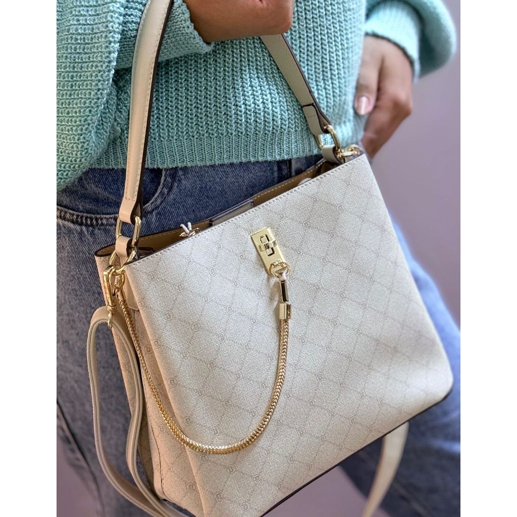 Bolsa Feminina Bella Paulla Estampa Quadriculada Xadrez Moderna Média Couro de Luxo